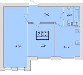 Двухкомнатная квартира 48.47 м²