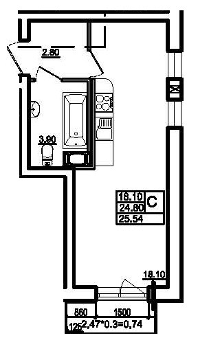 Студия 24.8 м²